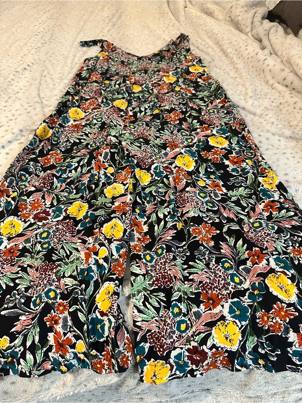 NATURAL LIFE Black Floral Jumpsuit with Yellow, Teal & Rust Flowers - Picture 8 of 9